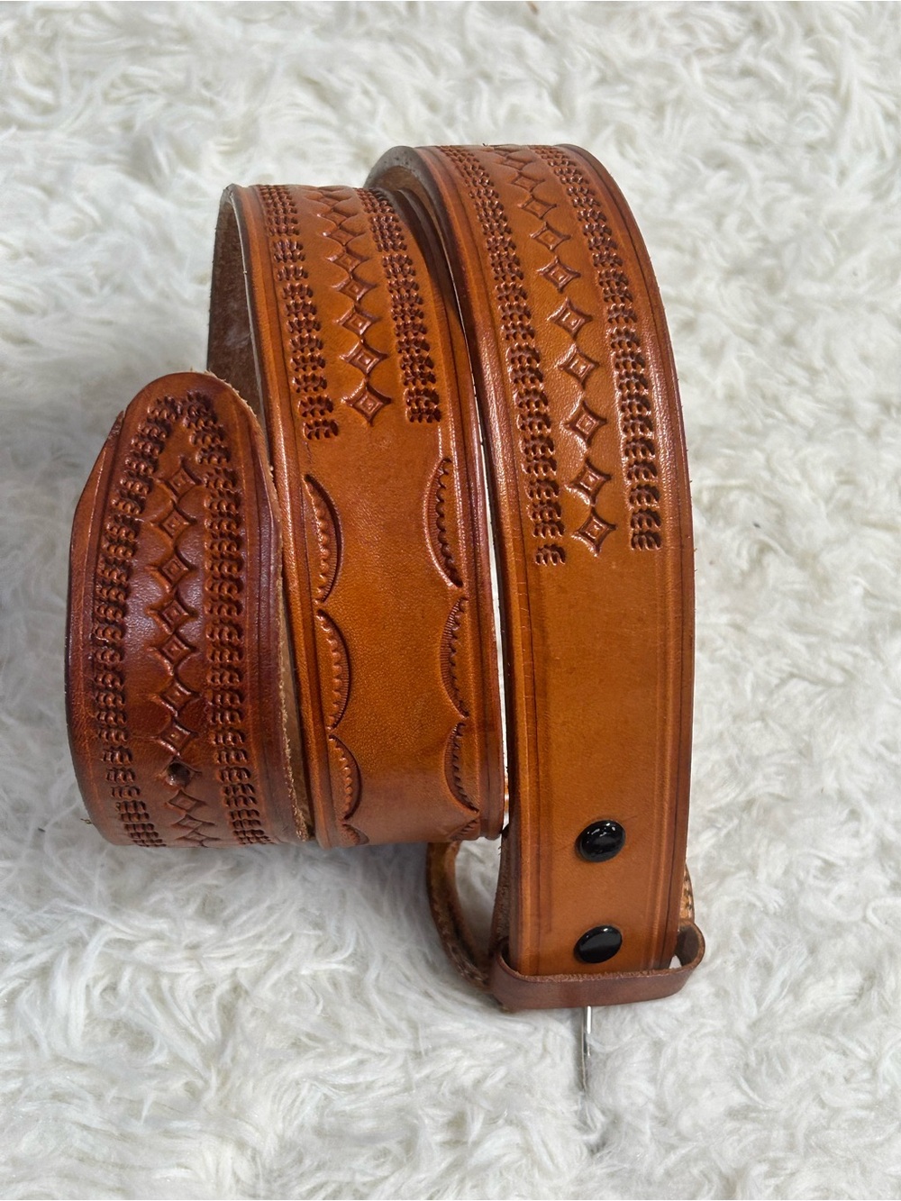 Men's Tan Leather Belt with Round Buckle